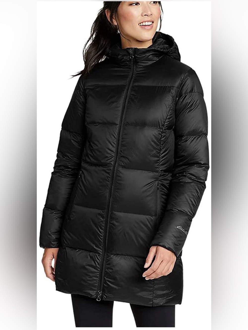 Eddie Bauer Luna Peak EB550 XS Black Long Down Hooded Puffer Parka
